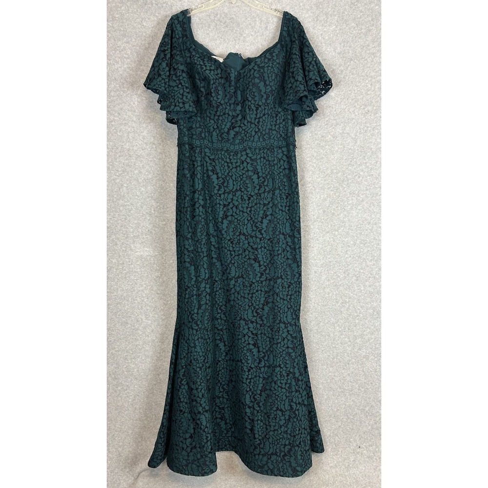 Teri Jon By Rickie Freeman Evening Gown Womens Size 18 Green Floral Lace A-line
